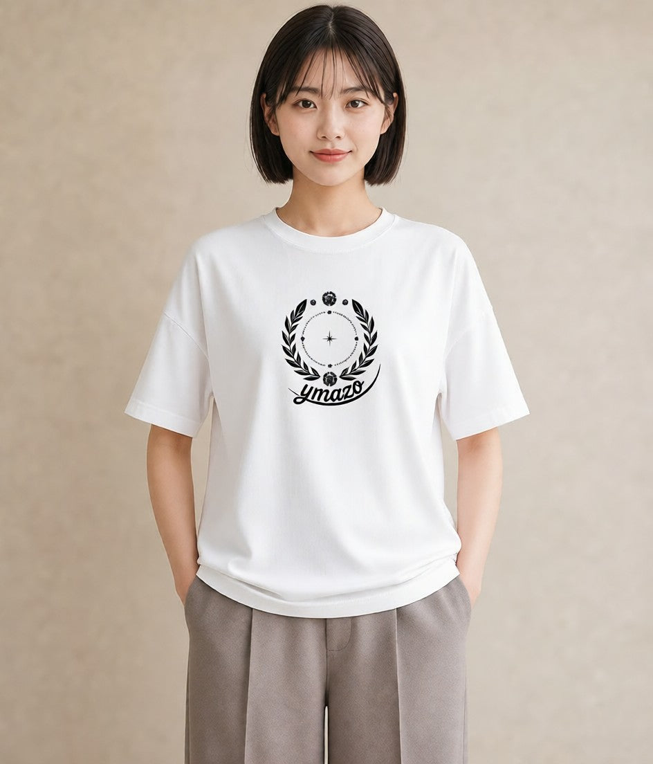 プリントTシャツ レディース パールピアス アクセサリー ナチュラル アンティーク イラスト 線画 旅行 母娘コーデ 白T YMAZO