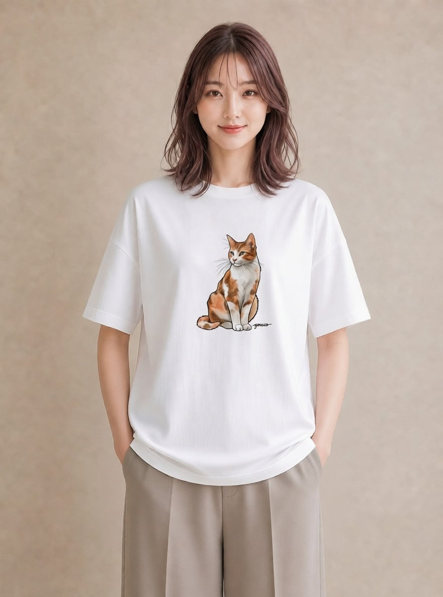 プリントTシャツ レディース シャム 猫 ねこ イラスト 旅行コーデ 休日 ペアコーデ 白T YMAZO