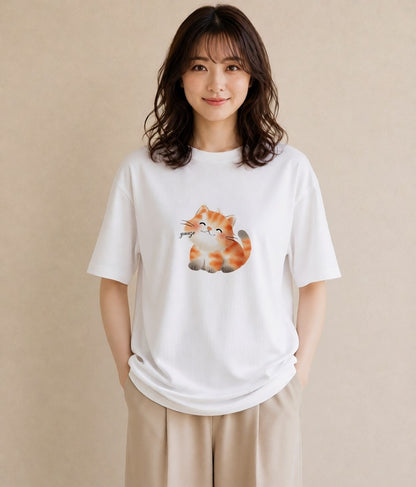 半袖Tシャツ レディース サビ猫 猫 ねこ イラスト ユニーク ギフト 母の日 白T YMAZO
