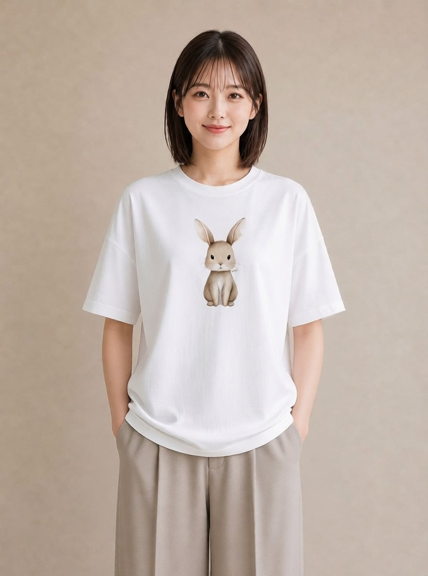 Tシャツ レディース ライオンラビット ペット 動物 イラスト ニュアンス 母の日 ビーチ 白T YMAZO