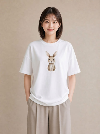 Tシャツ レディース ライオンラビット ペット 動物 イラスト ニュアンス 母の日 ビーチ 白T YMAZO