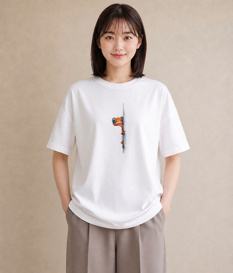 半袖Tシャツ レディース アマガエル ペット 動物 イラスト ガーリー ママ カフェ服 白T YMAZO