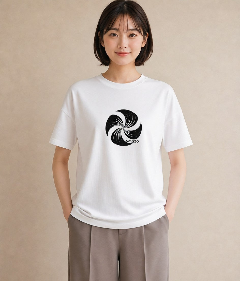 グラフィックTシャツ レディース 扇子 そよ風 ナチュラル アンティーク イラスト カフェコーデ ママ カフェ服 白T YMAZO