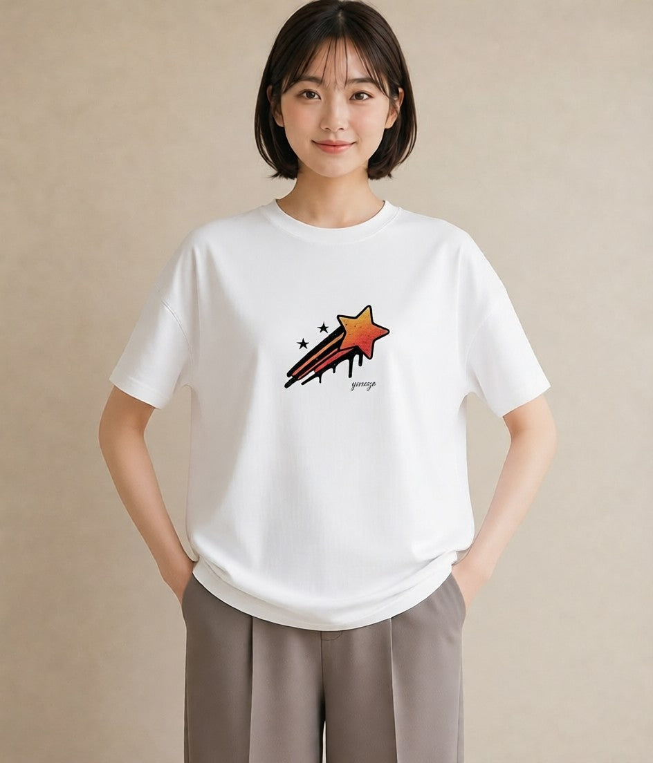 デザインTシャツ レディース 星 星空 宇宙 イラスト カフェコーデ 在宅 公園 白T YMAZO