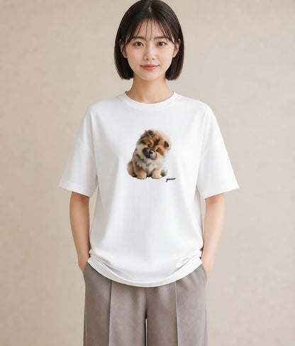 プリントTシャツ レディース わんこ 犬 いぬ イラスト 抜け感 ラフ レイヤード 白T YMAZO