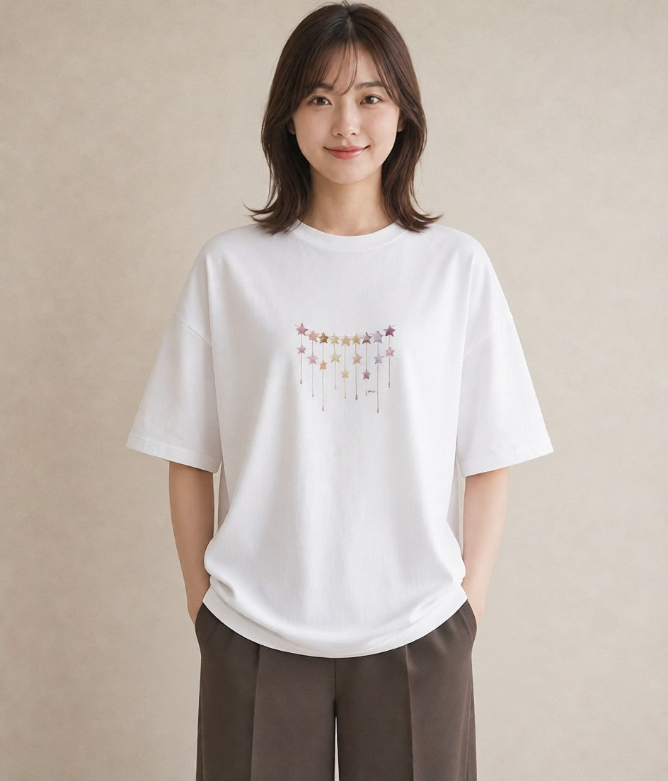 プリントTシャツ レディース 星空 宇宙 イラスト アート風 おしゃれギフト 社会人 白T YMAZO