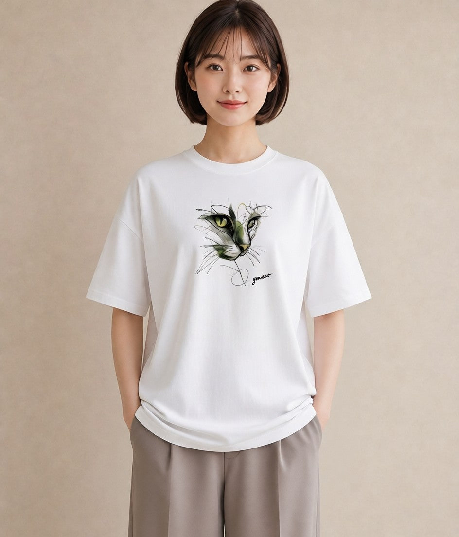 グラフィックTシャツ レディース スフィンクス 猫 ねこ イラスト きれいめ ルームウェア ギフト 白T YMAZO