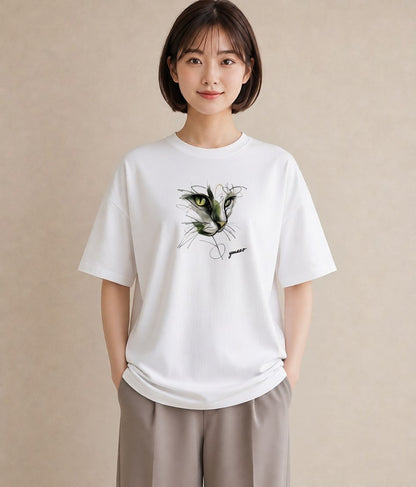 グラフィックTシャツ レディース スフィンクス 猫 ねこ イラスト きれいめ ルームウェア ギフト 白T YMAZO