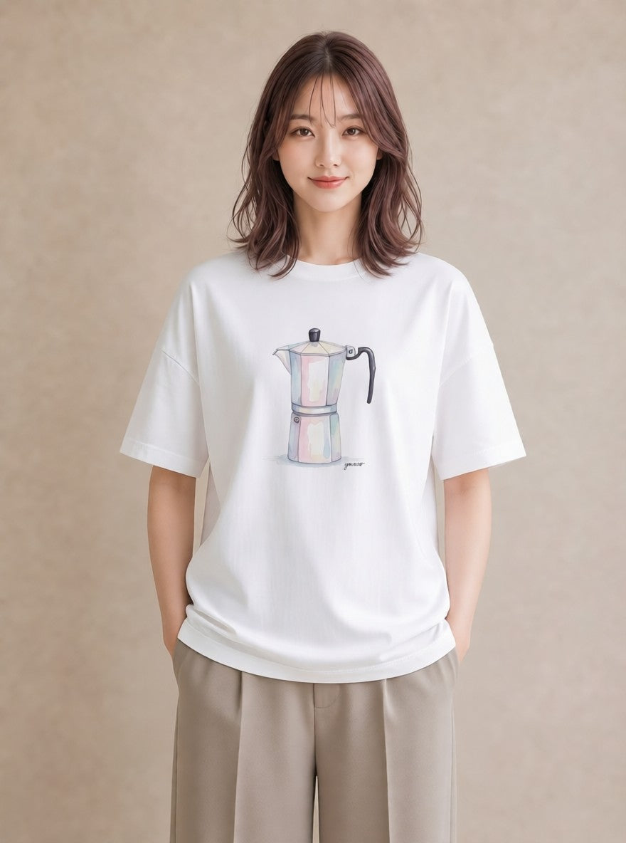 Tシャツ レディース コーヒー カフェ 珈琲 イラスト 旅行 母娘コーデ 白T YMAZO