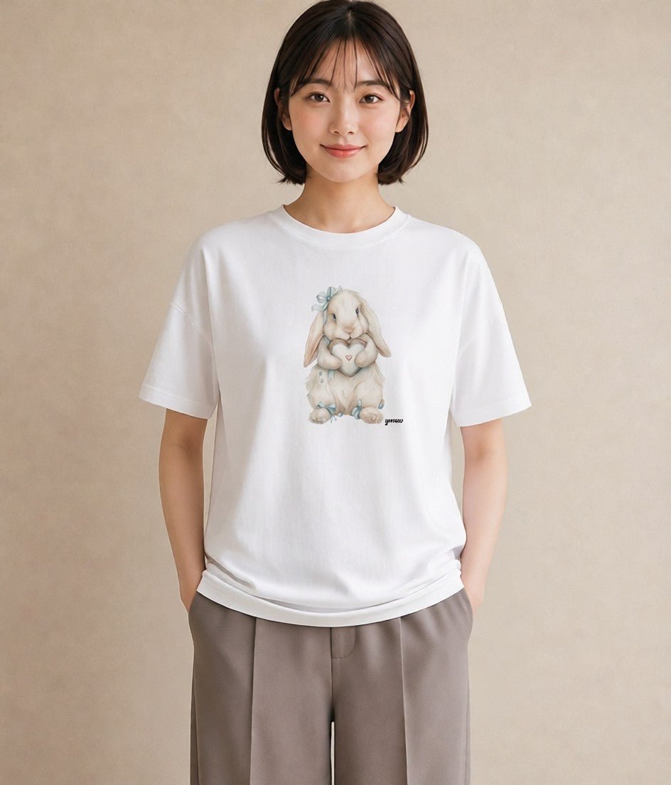 Tシャツ レディース ロップイヤー ペット 動物 イラスト ミニマル 春服 ミセス 白T YMAZO