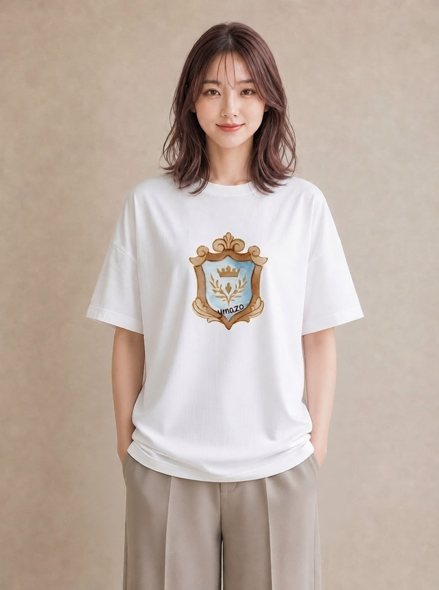 半袖Tシャツ レディース 手鏡 アンティーク レトロ ナチュラル イラスト 抜け感 おしゃれギフト 社会人 白T YMAZO