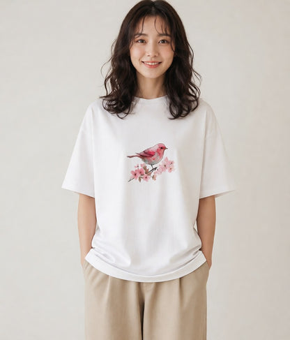 Tシャツ レディース 桜文鳥 ペット 動物 イラスト ゆるかわ ビーチ デイリーウェア 白T YMAZO