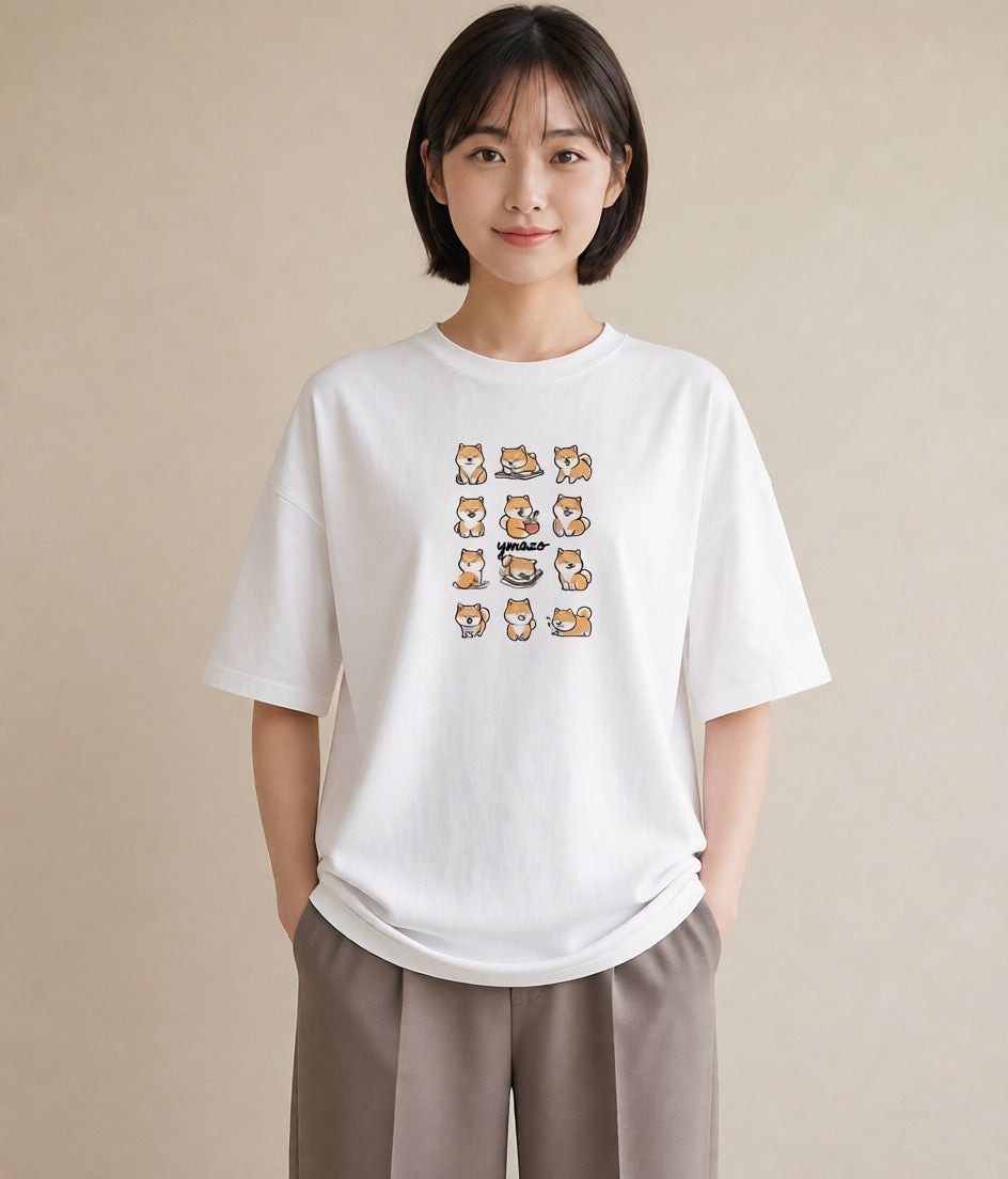 デザインTシャツ レディース 柴犬 しばいぬ 犬 いぬ イラスト ボタニカル カフェ服 クリスマス 白T YMAZO