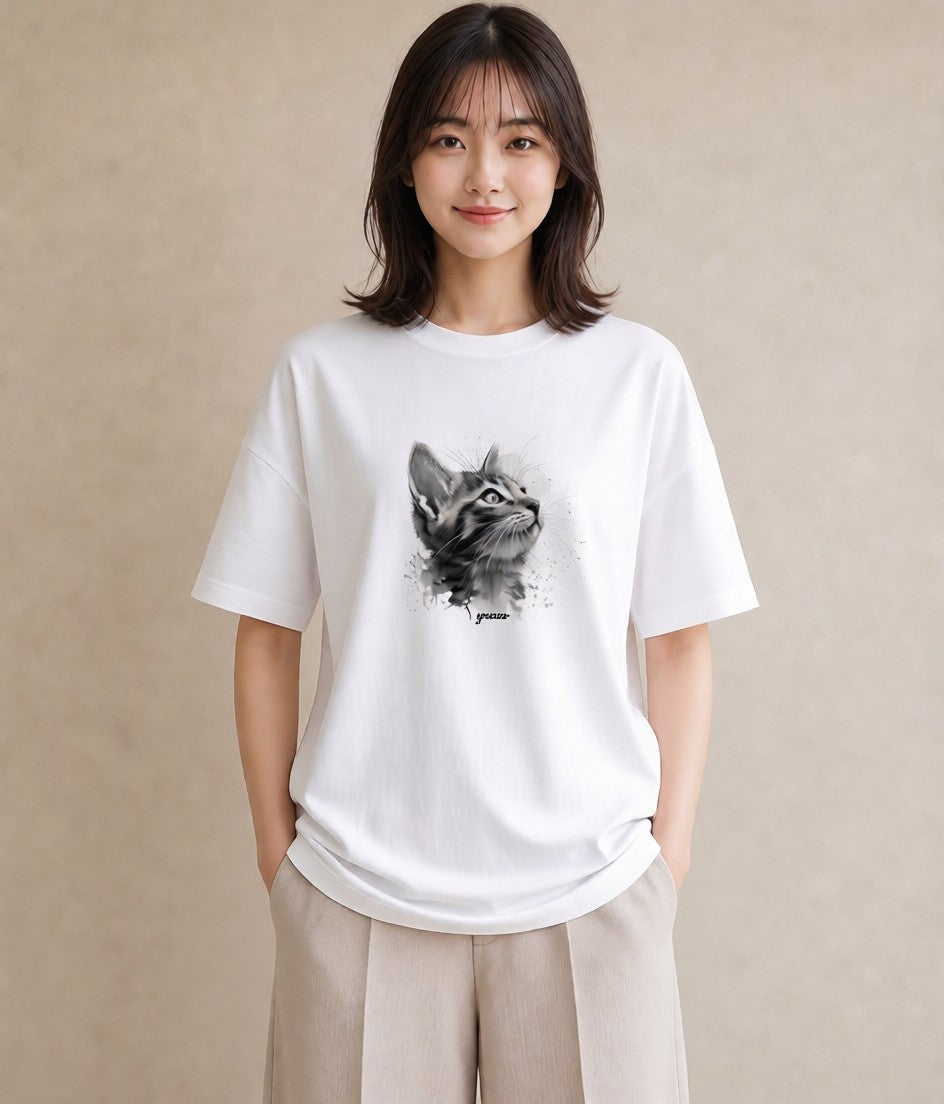 プリントTシャツ レディース 三毛猫 みけねこ 三毛 猫 ねこ イラスト 個性的 ミセス 春コーデ 白T YMAZO