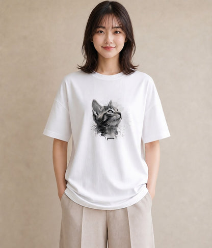 プリントTシャツ レディース 三毛猫 みけねこ 三毛 猫 ねこ イラスト 個性的 ミセス 春コーデ 白T YMAZO