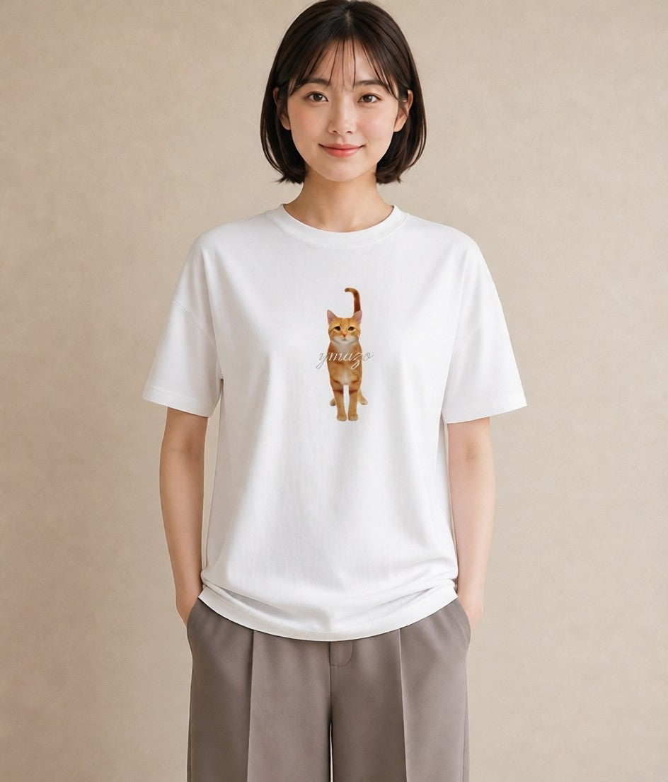 Tシャツ レディース アビシニアン 猫 ねこ イラスト アート風 海 カフェ巡り 白T YMAZO