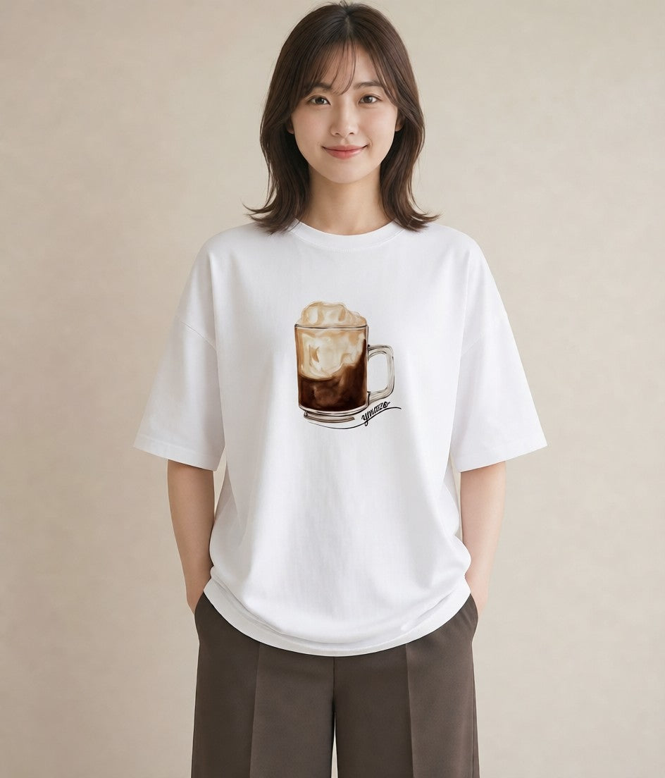 Tシャツ レディース コーヒー 珈琲 カフェ 食べ物 フード イラスト シック ママ カフェ服 白T YMAZO