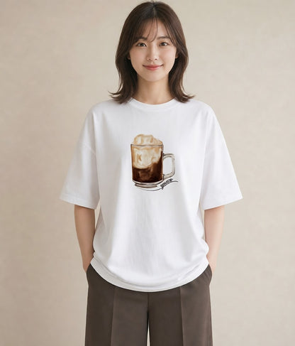 Tシャツ レディース コーヒー 珈琲 カフェ 食べ物 フード イラスト シック ママ カフェ服 白T YMAZO