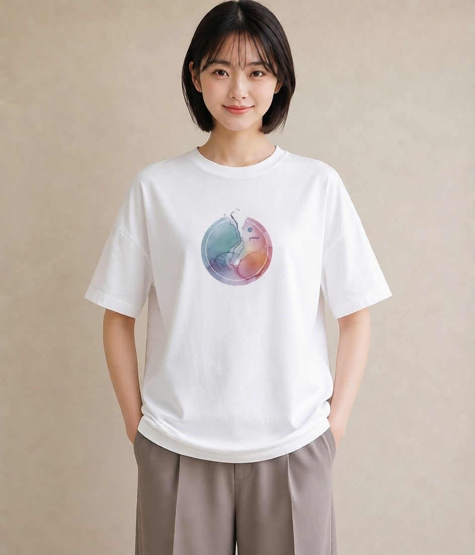 グラフィックTシャツ レディース 獅子座 星空 宇宙 イラスト 水彩風 ミセス 春コーデ 白T YMAZO