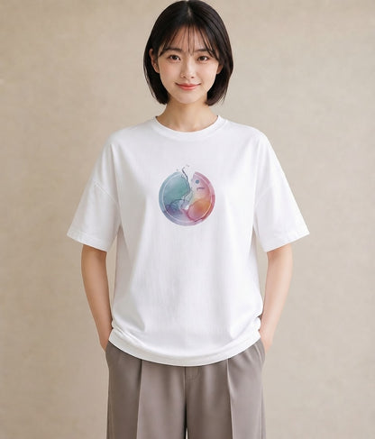 グラフィックTシャツ レディース 獅子座 星空 宇宙 イラスト 水彩風 ミセス 春コーデ 白T YMAZO