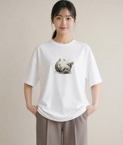 プリントTシャツ レディース アメリカンショートヘア 猫 ねこ イラスト 可愛い 海 カフェ巡り 白T YMAZO