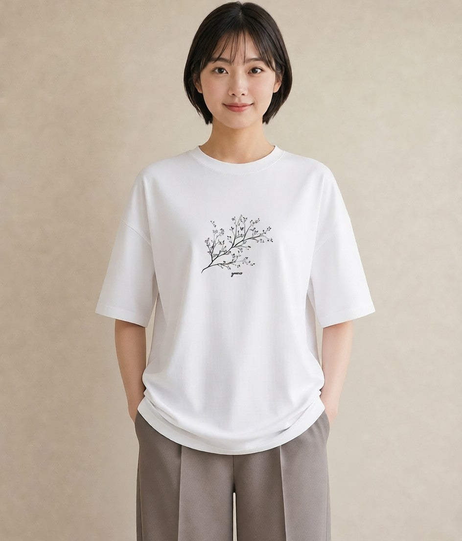 Tシャツ レディース さくら 桜 桜の枝 イラスト 韓国風 夏コーデ 通学 白T YMAZO