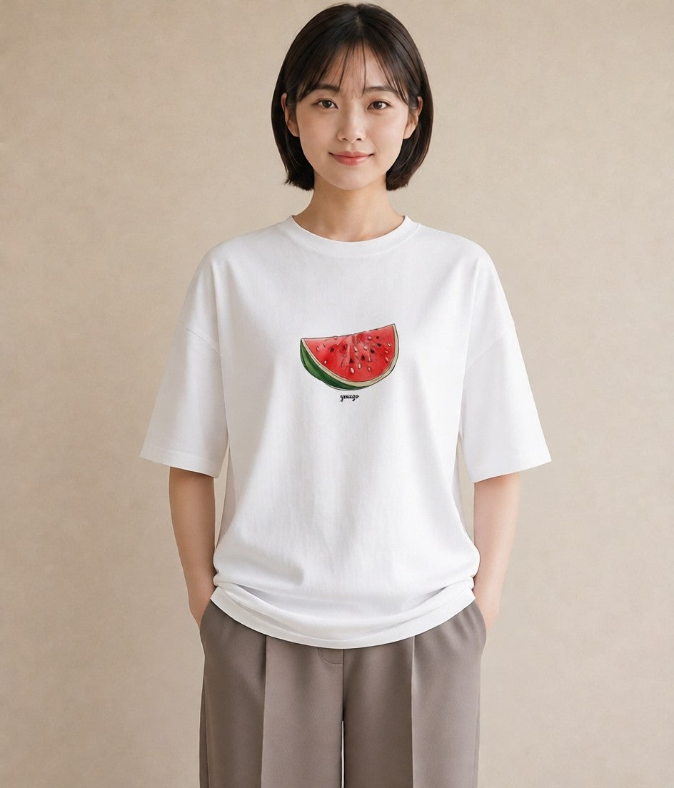 プリントTシャツ レディース パイナップル 食べ物 フード イラスト ラフカジュアル 女性 旅行用 白T YMAZO
