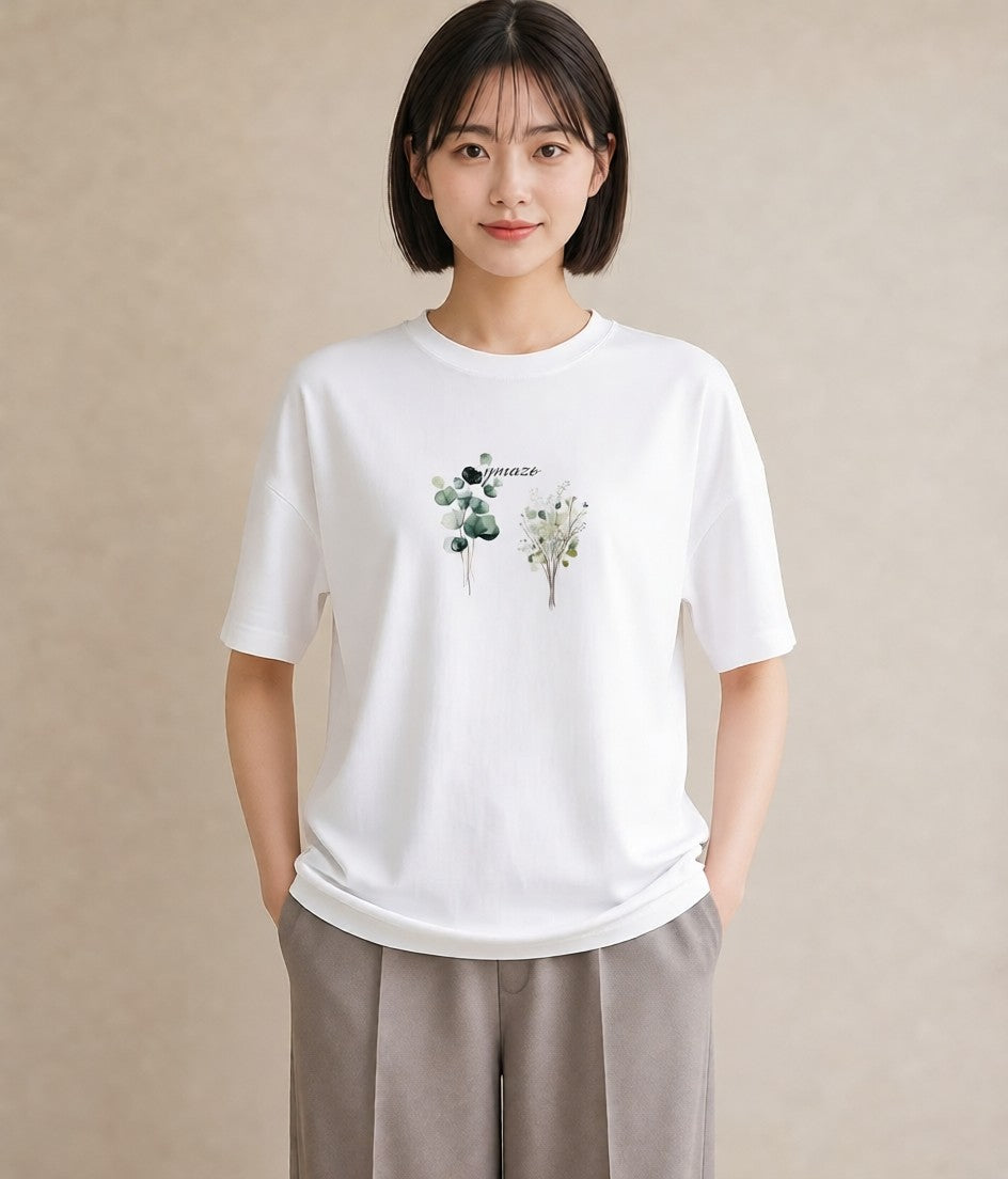 半袖Tシャツ レディース ボタニカル 植物 イラスト 在宅 公園 白T YMAZO