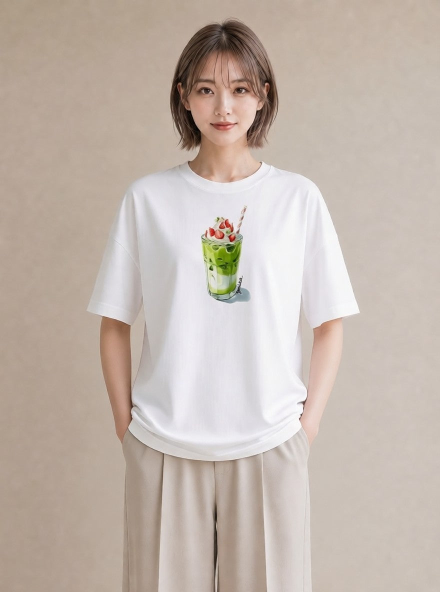 半袖Tシャツ レディース クリームソーダ 食べ物 フード イラスト お洒落 送別ギフト 通勤 白T YMAZO