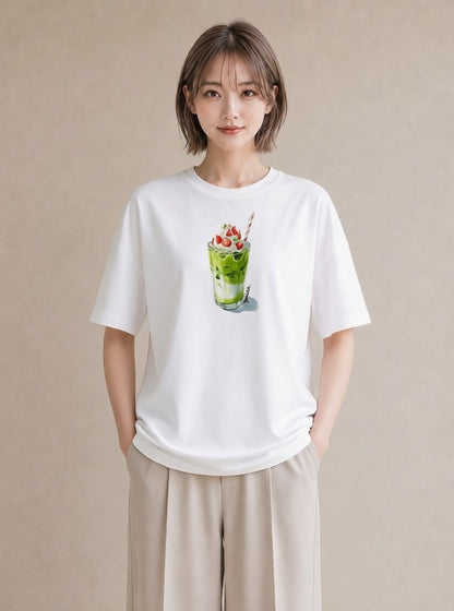 半袖Tシャツ レディース クリームソーダ 食べ物 フード イラスト お洒落 送別ギフト 通勤 白T YMAZO