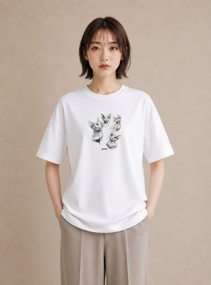 プリントTシャツ レディース シャム 猫 ねこ イラスト 上品 母の日 ビーチ 白T YMAZO