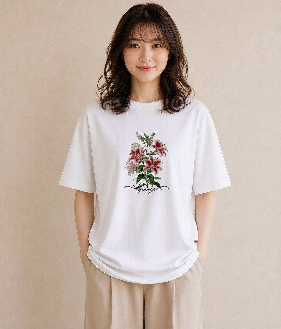 グラフィックTシャツ レディース ゆり 百合 花 花柄 イラスト ゆるかわ 旅行 母娘コーデ 白T