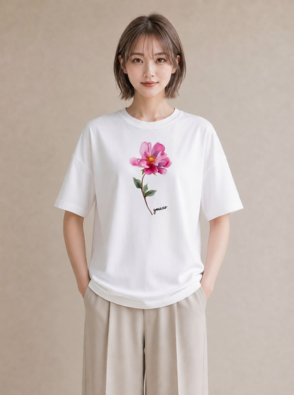 グラフィックTシャツ レディース 牡丹 花 花柄 イラスト ナチュラル 母娘コーデ 自分用 白T