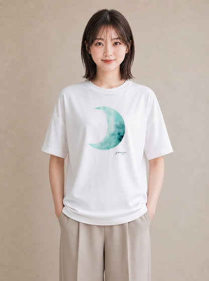 デザインTシャツ レディース 月 星空 宇宙 イラスト ラフ 友達ギフト 部屋着 白T YMAZO
