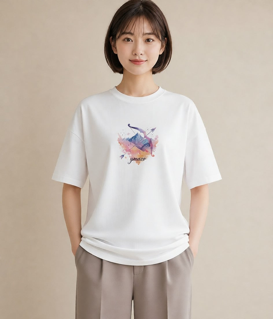 プリントTシャツ レディース 蟹座 星空 宇宙 イラスト こなれ感 秋コーデ おしゃれギフト 白T YMAZO
