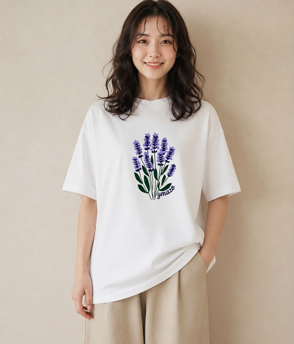 Tシャツ レディース ラベンダー 花 花柄 イラスト アート風 ギフト 母の日 白T