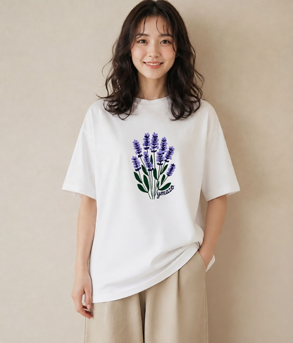 Tシャツ レディース ラベンダー 花 花柄 イラスト アート風 ギフト 母の日 白T