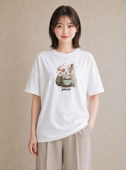Tシャツ レディース カフェオレ 食べ物 フード イラスト ナチュラル 在宅 公園 白T YMAZO