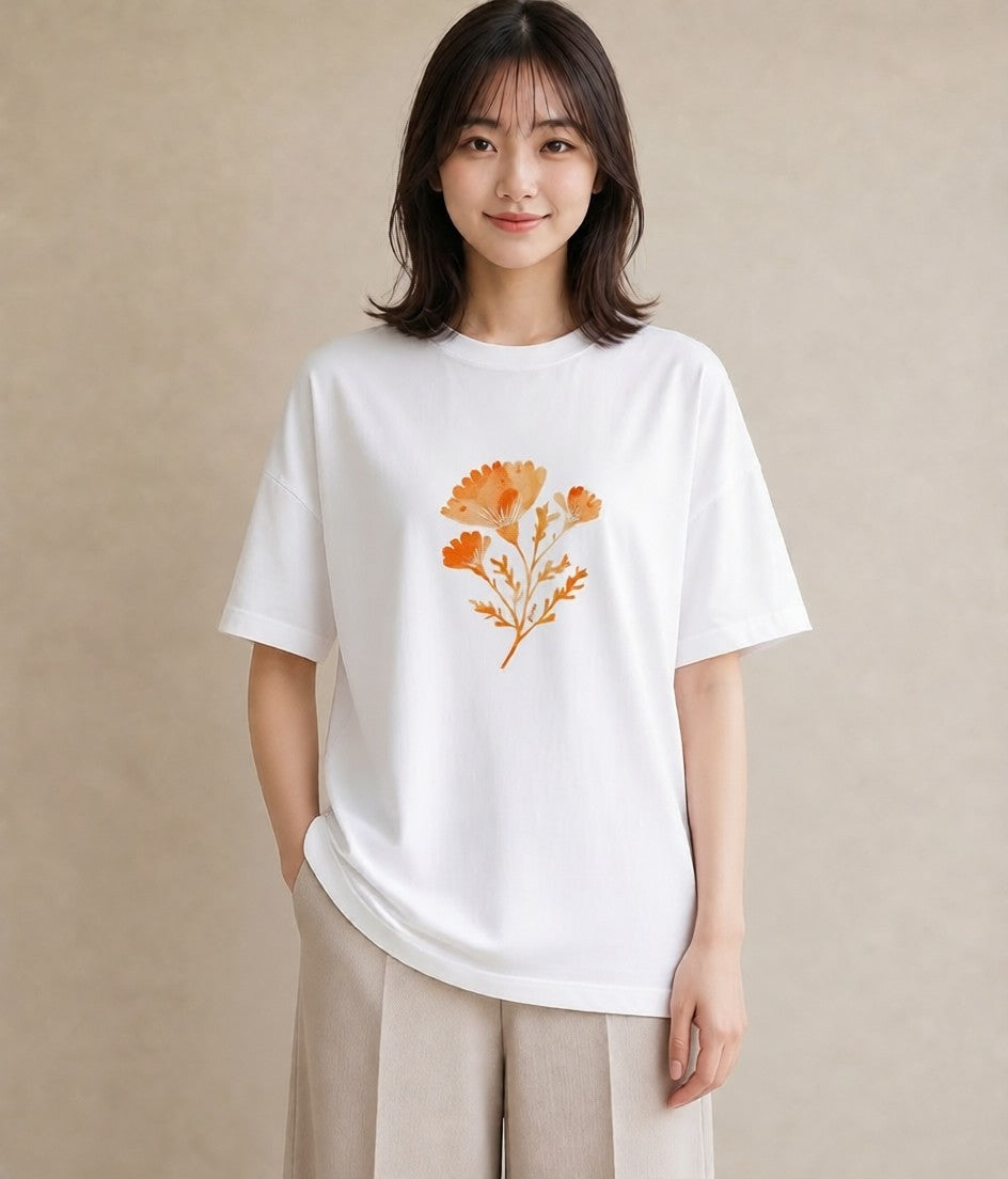 プリントTシャツ レディース カーネーション 花 花柄 イラスト ラフカジュアル クリスマス 旅行 白T YMAZO
