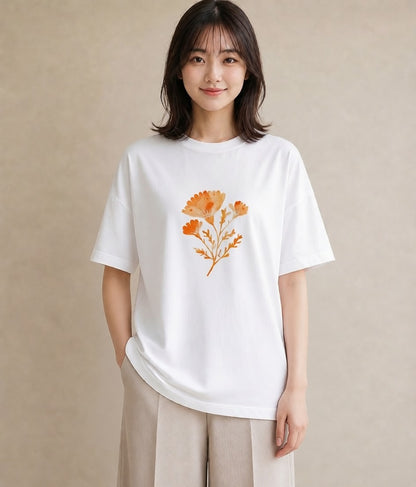 プリントTシャツ レディース カーネーション 花 花柄 イラスト ラフカジュアル クリスマス 旅行 白T YMAZO