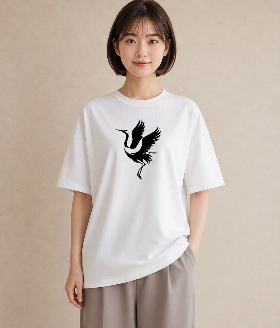 Tシャツ レディース 折り鶴 折り紙 ナチュラル アンティーク イラスト ニュアンス 休日 ペアコーデ 白T YMAZO