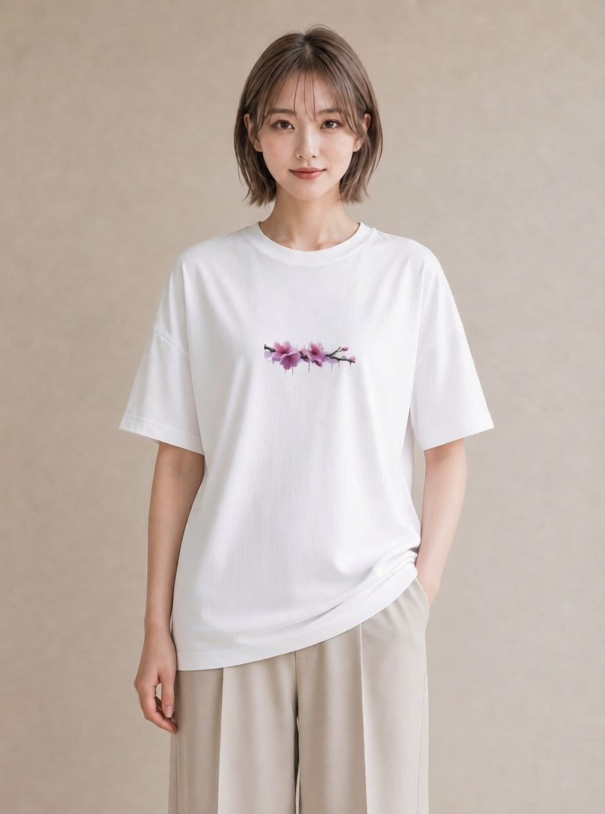 半袖Tシャツ レディース 梅 花 花柄 イラスト シンプル ホワイトデー 春服 白T