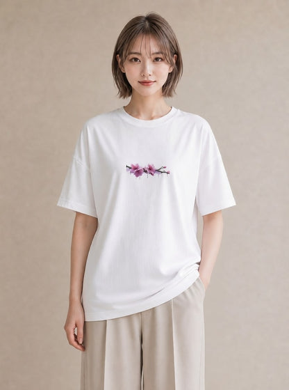 半袖Tシャツ レディース 梅 花 花柄 イラスト シンプル ホワイトデー 春服 白T