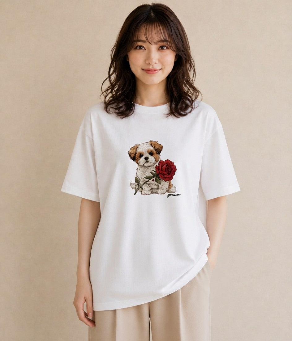 デザインTシャツ レディース ペキニーズ 犬 いぬ イラスト 抜け感 カフェ巡り 女子会 白T YMAZO