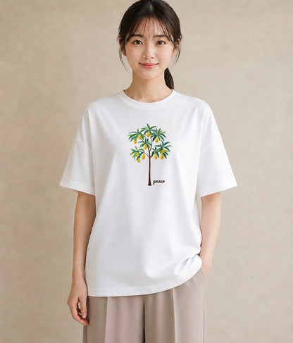 半袖Tシャツ レディース バナナ 食べ物 フード イラスト フェミニン 旅行用 海 白T YMAZO