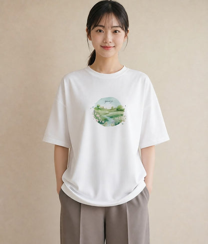 Tシャツ レディース 芝生 植物 ボタニカル イラスト 送別ギフト 通勤 白T YMAZO