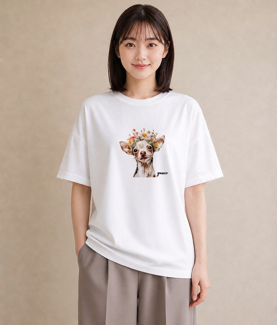 半袖Tシャツ レディース チワワ 犬 いぬ イラスト お洒落 ギフト 母の日 白T YMAZO