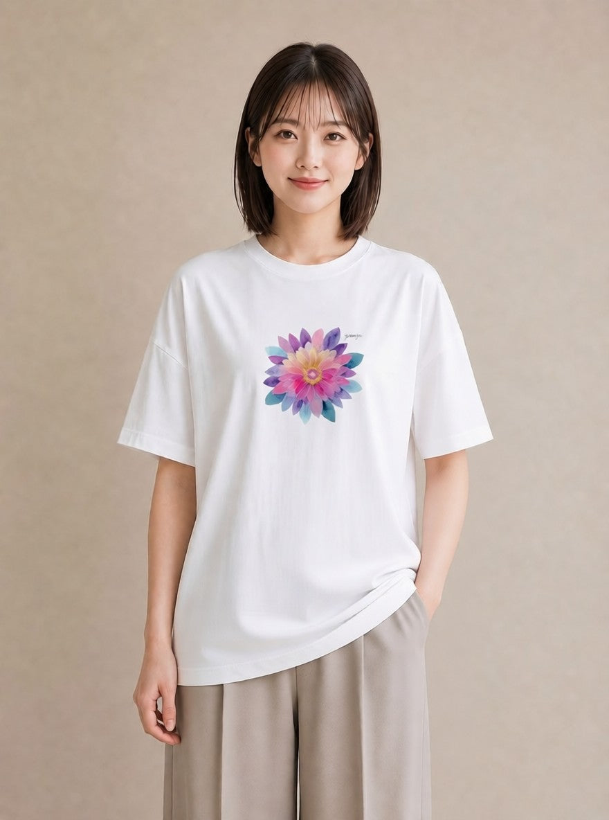 半袖Tシャツ レディース たんぽぽ 花 花柄 イラスト ラフ 春コーデ 姉妹 白T YMAZO