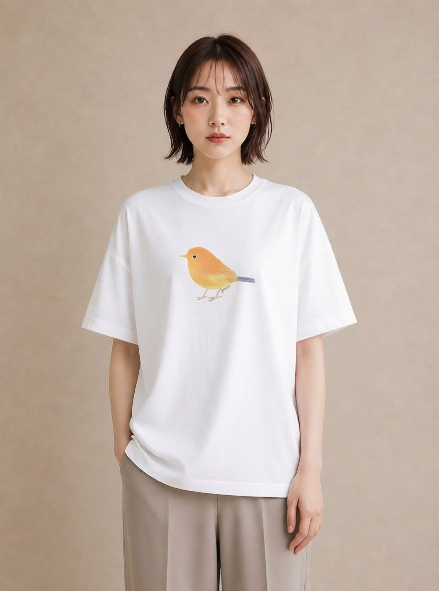 プリントTシャツ レディース ことり ペット 動物 イラスト ラフ レイヤード 友達ギフト 白T YMAZO