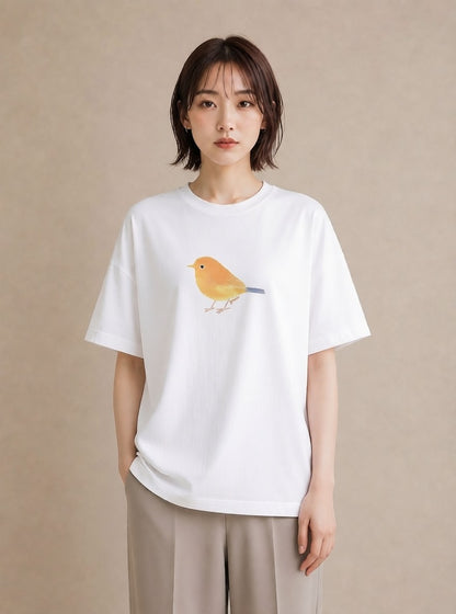 プリントTシャツ レディース ことり ペット 動物 イラスト ラフ レイヤード 友達ギフト 白T YMAZO